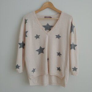 FLAW Brodie Cashmere 100% cashmere relaxed fit Small pink grey star sweater